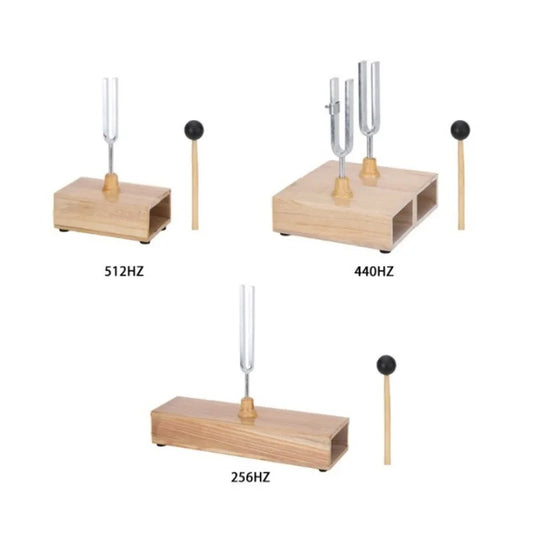 Tuning fork on wooden resonance box, view 2