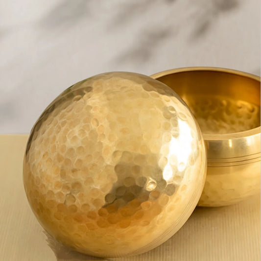 Hammered-finish singing bowl set with cushion and striker, view 2