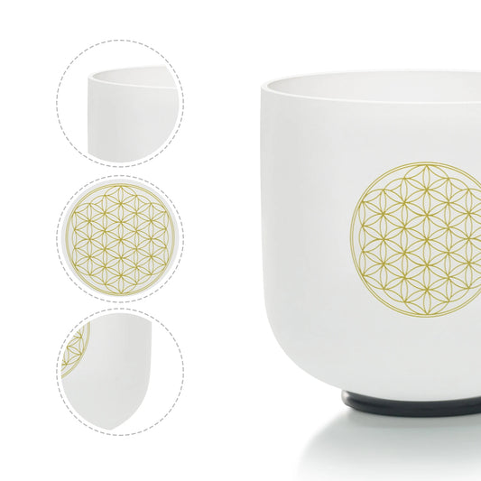 8 inch frosted quartz crystal singing bowl, Flower of Life print, view 2