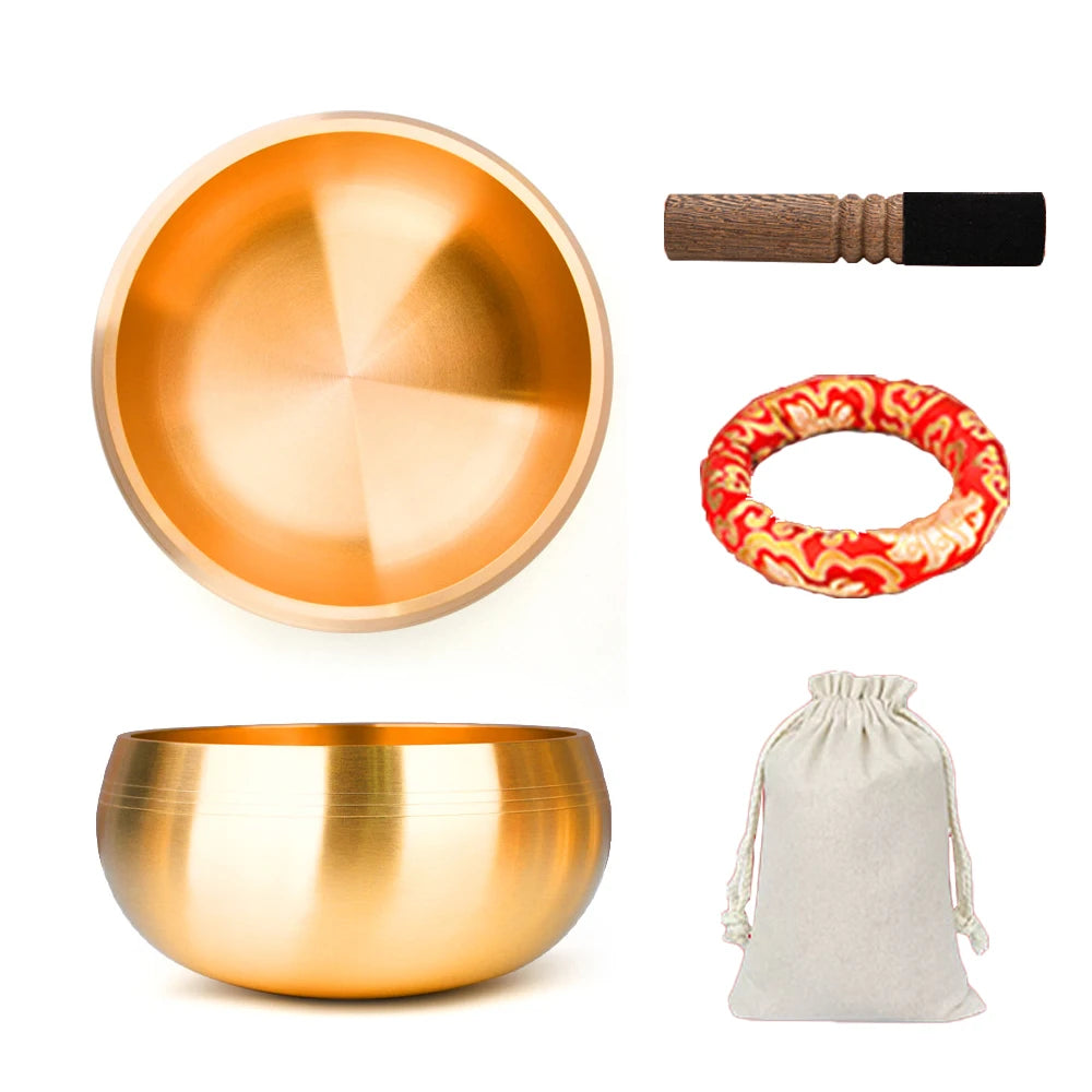 Sanskrit-engraved brass singing bowl, view 3