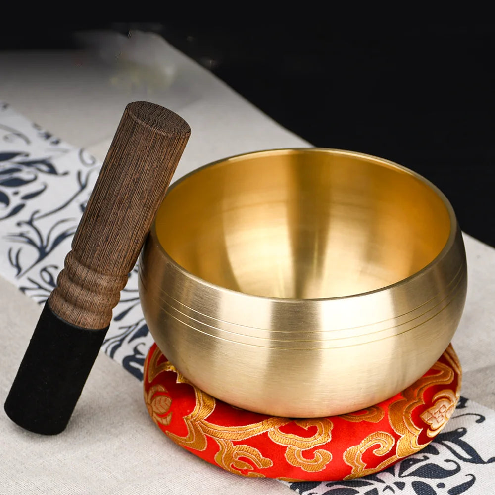 Sanskrit-engraved brass singing bowl