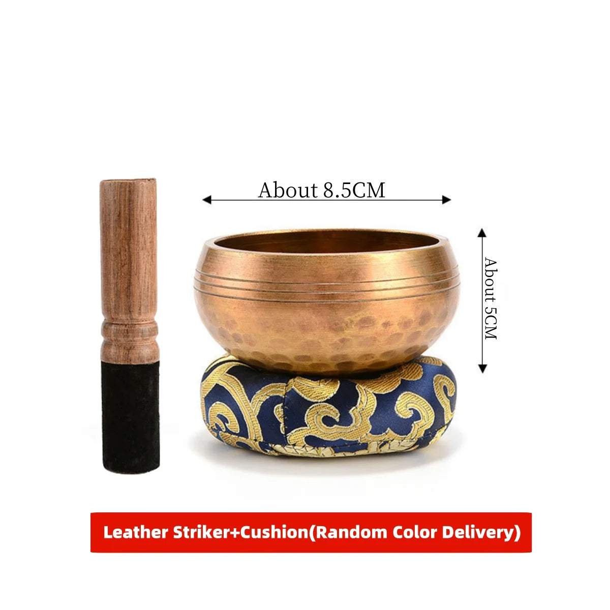 Hammered-finish singing bowl set with cushion and striker, view 8