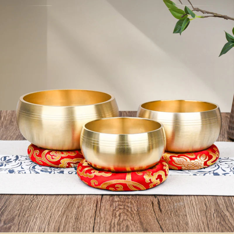 Sanskrit-engraved brass singing bowl, view 4