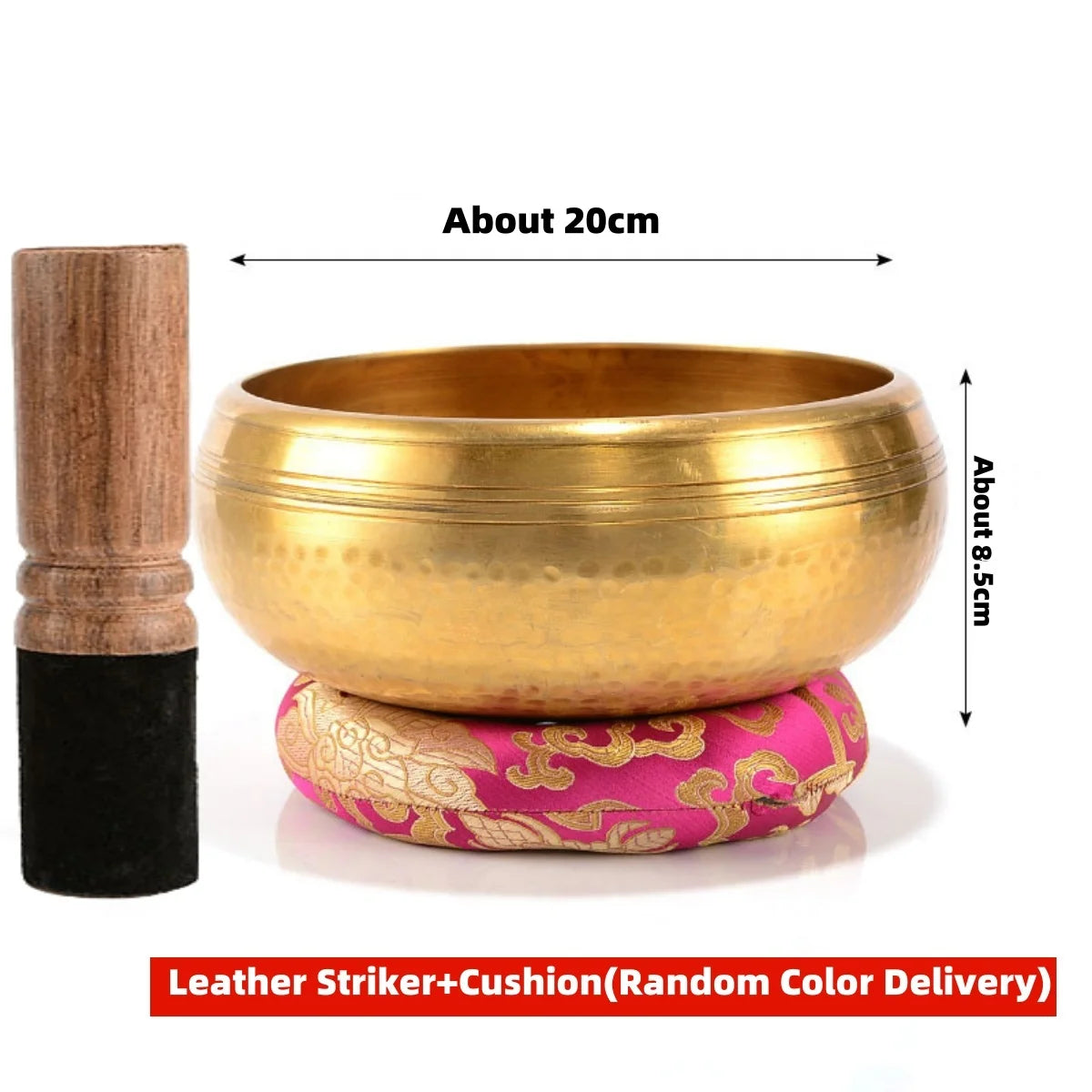Hammered-finish singing bowl set with cushion and striker, view 11