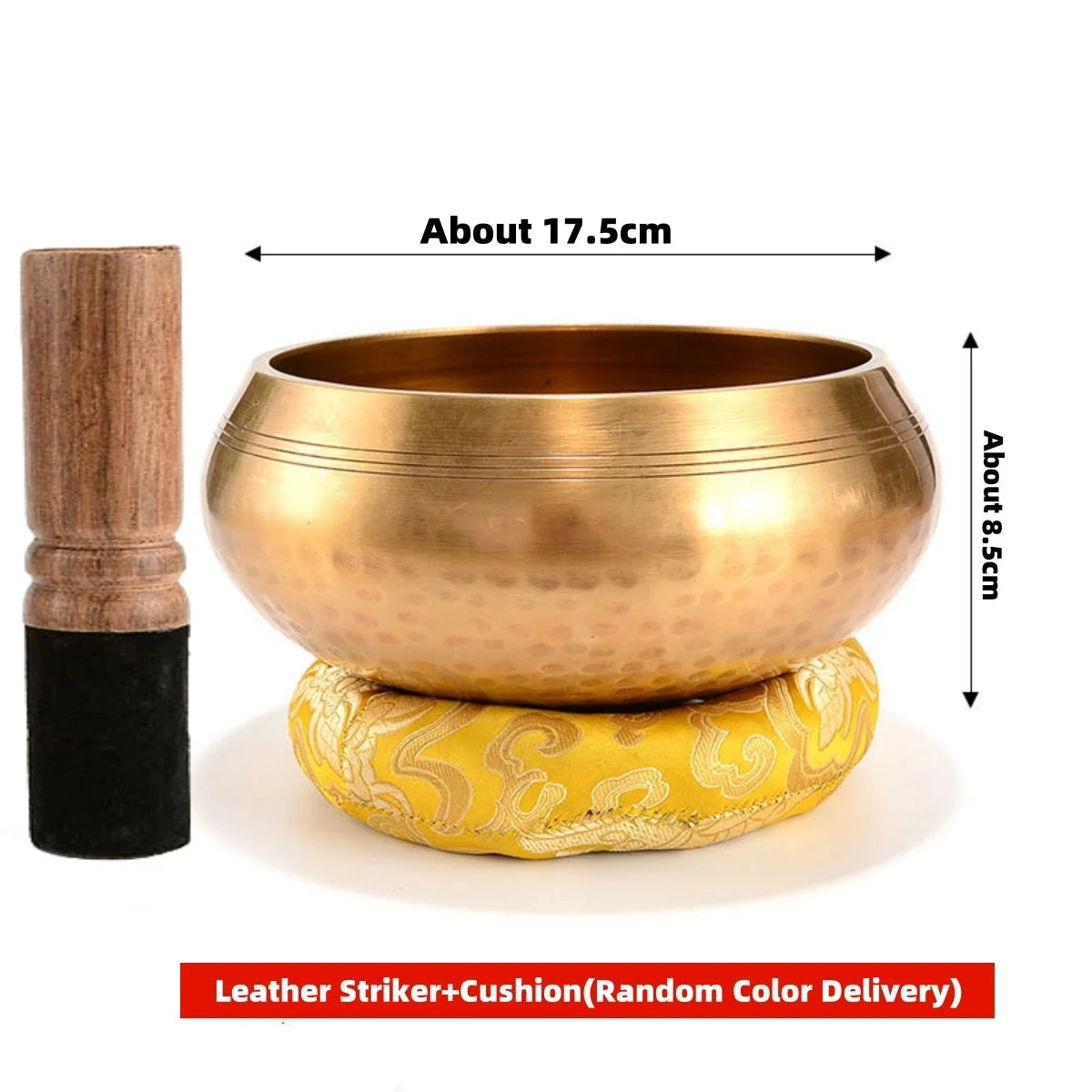 Hammered-finish singing bowl set with cushion and striker, view 12
