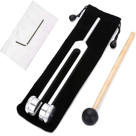 128 Hz weighted tuning fork with mallet and pouch