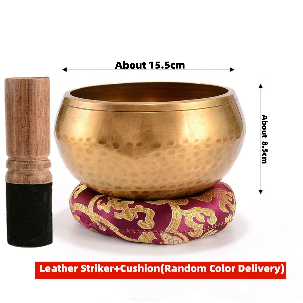 Hammered-finish singing bowl set with cushion and striker, view 9