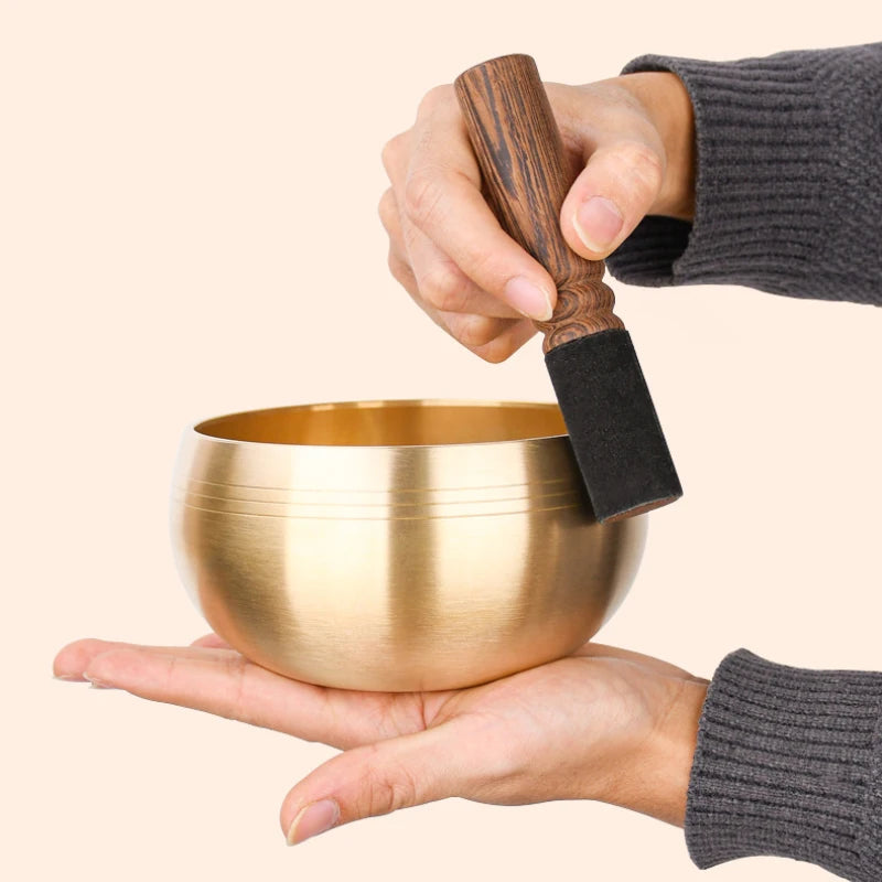 Sanskrit-engraved brass singing bowl, view 6