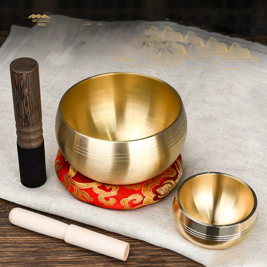 Sanskrit-engraved brass singing bowl, view 2