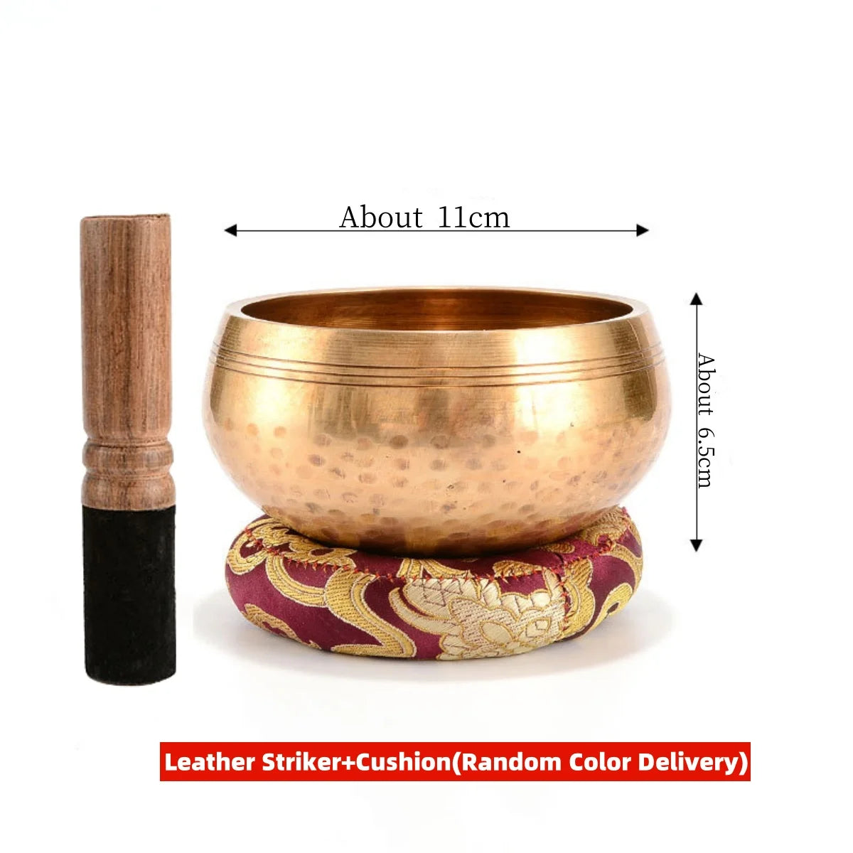 Hammered-finish singing bowl set with cushion and striker, view 7