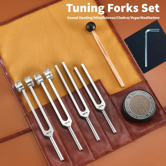 Tuning fork set 128, 136.1, 256 and 384 Hz with activator
